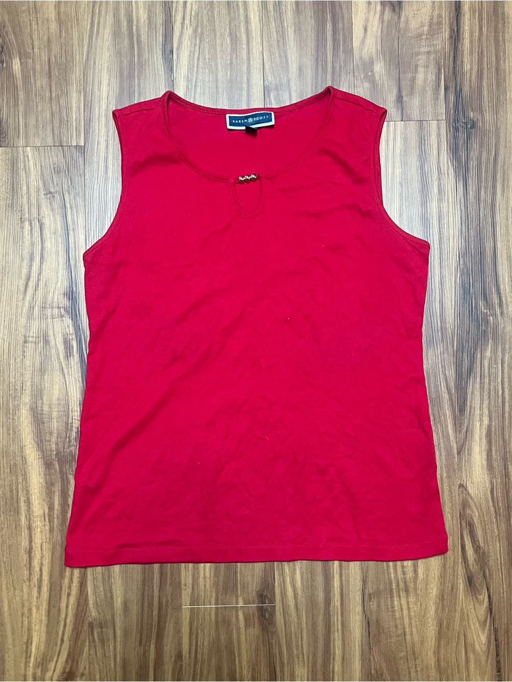 Karen Scott Red Sleeveless Tank with Bead-Accent Keyhole